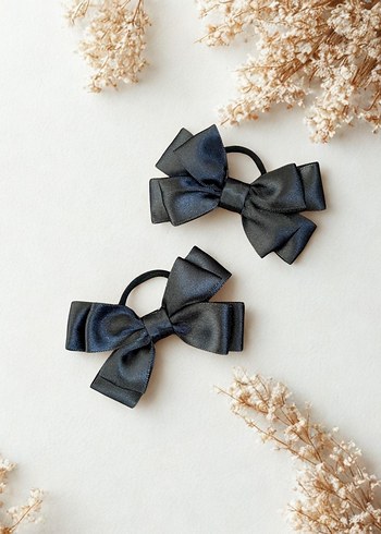 Siyah ince saten 2li fiyonk toka - Görsel 2