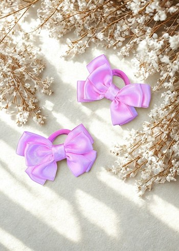 Pembe ince saten 2li fiyonk lastik toka - Görsel 3