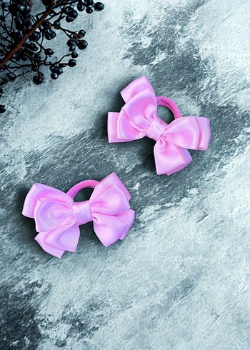 Pembe ince saten 2li fiyonk lastik toka - Görsel 2