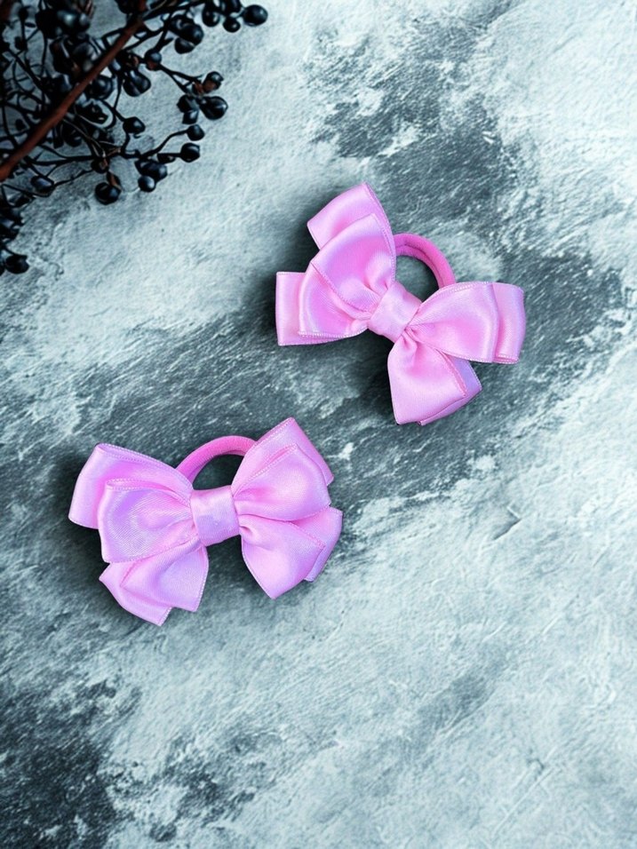 Pembe ince saten 2li fiyonk lastik toka - Görsel 2