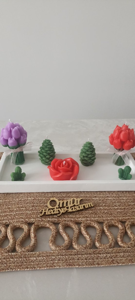 Gül demeti mum kozala mum gül mum - Görsel 3