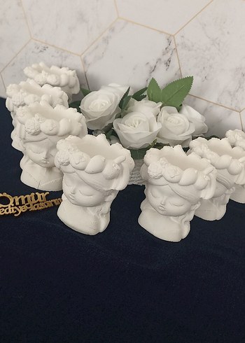 Beyaz Çiçekli Kafalı Biblo saksı Seti - Görsel 2