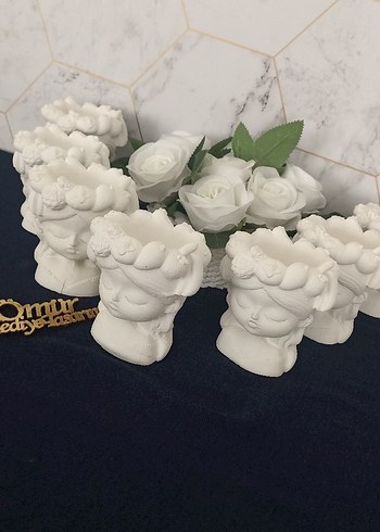 Beyaz Çiçekli Kafalı Biblo saksı Seti - Görsel 3