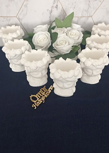 Beyaz Çiçekli Kafalı Biblo saksı Seti - Görsel 4