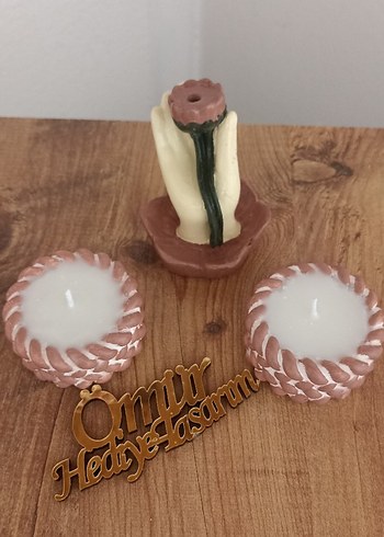 Bej Dekoratif Mum ve Mumluk Seti - Görsel 3