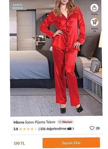 Kırmızı Saten Pjama