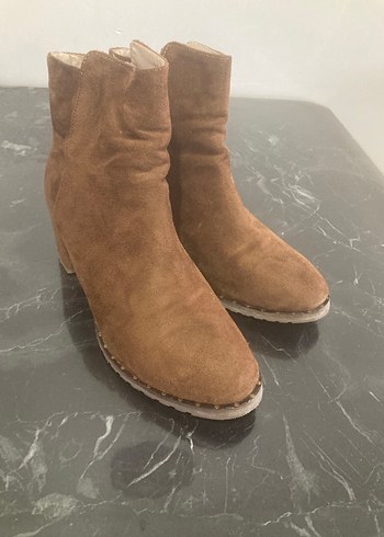 Kahverengi Süet Kadın Bot, Kalın Topuklu - Görsel 4
