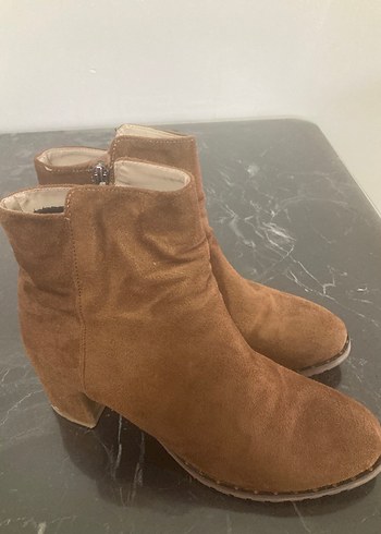 Kahverengi Süet Kadın Bot, Kalın Topuklu - Görsel 6
