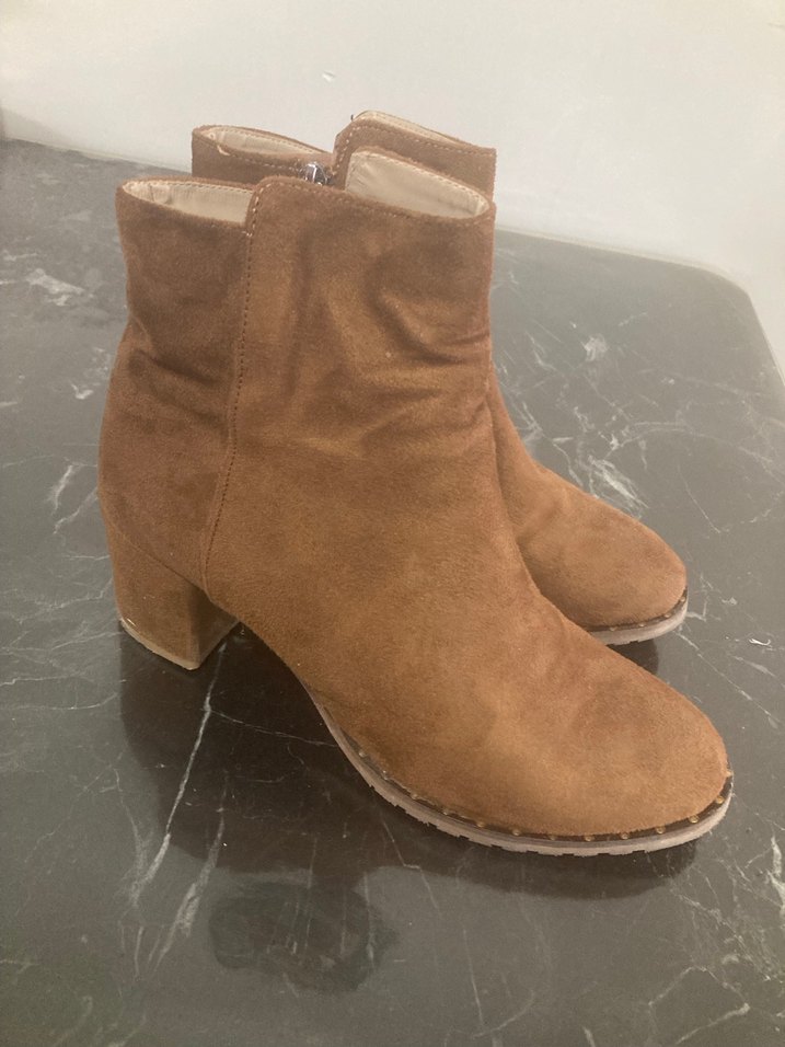 Kahverengi Süet Kadın Bot, Kalın Topuklu - Görsel 3