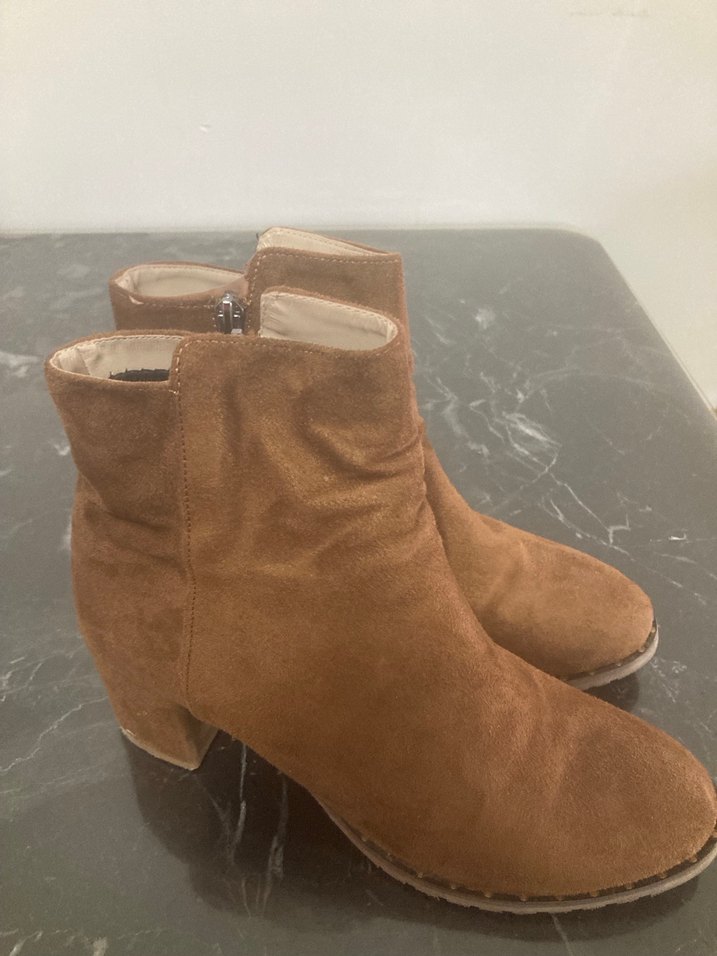 Kahverengi Süet Kadın Bot, Kalın Topuklu - Görsel 5