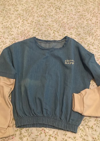 Bej-kollu kot sweatshirt - Görsel 2