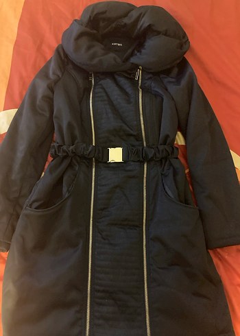 Kadın Siyah Kemerli Midi Kışlık Mont - Görsel 2