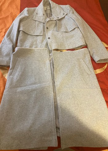 Üst Kısım çıt çıtlı Gri Kadın Uzun Kaban - Görsel 3