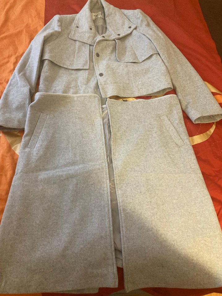 Üst Kısım çıt çıtlı Gri Kadın Uzun Kaban - Görsel 3