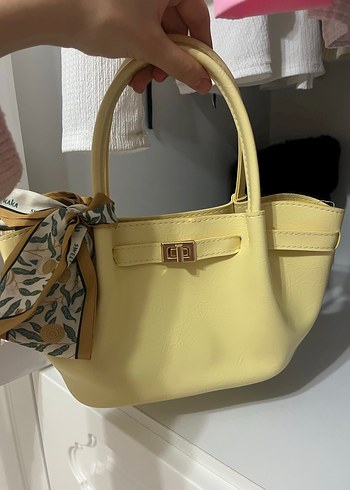 Sarı Deri Tokalı Kadın Çanta - Görsel 3