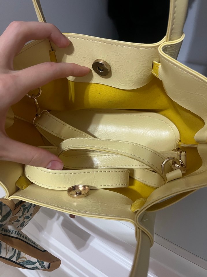Sarı Deri Tokalı Kadın Çanta - Görsel 5