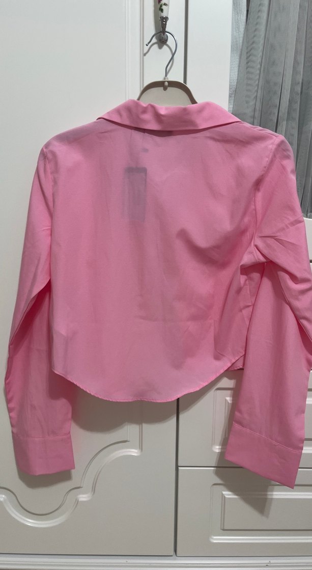 Pembe Düğmeli Uzun Kollu Kadın Gömlek - Görsel 3