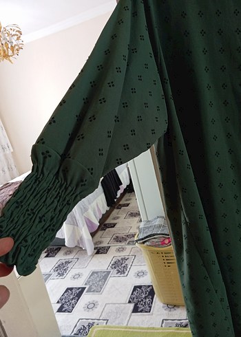 Diğer Yeşil Düğmeli Uzun Kollu Bohem Tunik