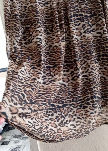 48 Beden kahverengi Renk Leopar Desenli şifon gomlek
