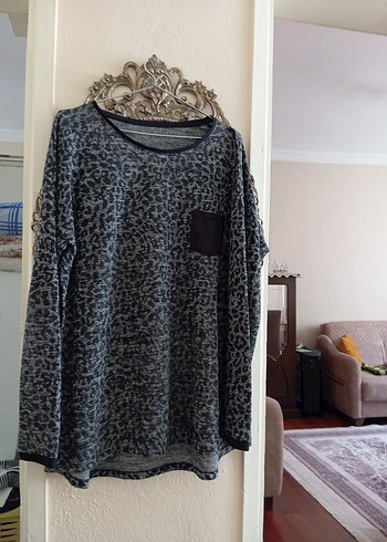LC Waikiki Gri leopar Desenli Uzun Kollu triko kazak
