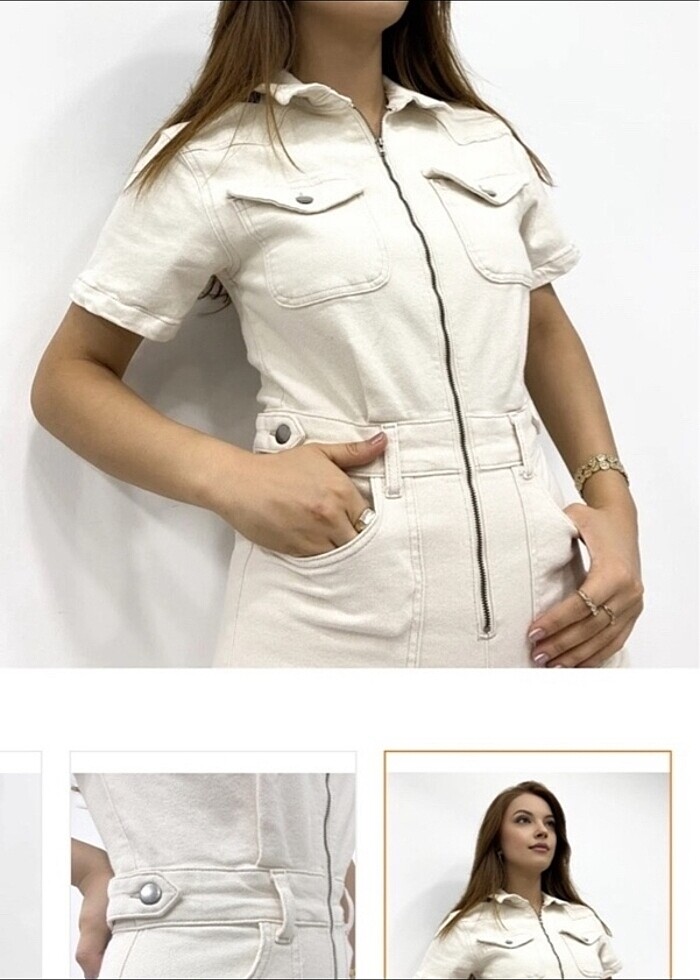 Krem fermuarlı tulum - Görsel 2