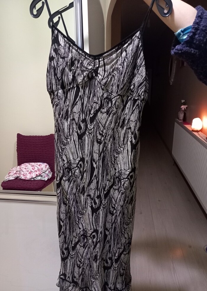 Zebra desenli askılı elbise  - Görsel 3