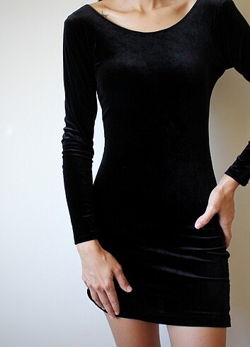 s Beden siyah Renk Kadife siyah mini elbise