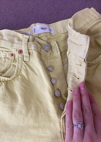 36 Beden Sarı Düğmeli Midi Kadın Kot Pantolon