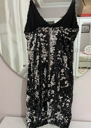 Kadın Siyah Çok Renkli Payetli mini Abiye Elbise - Görsel 5