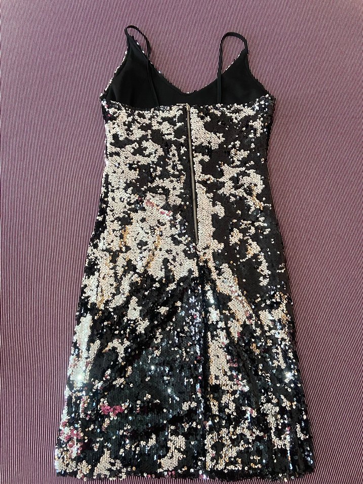 Kadın Siyah Çok Renkli Payetli mini  Abiye Elbise - Görsel 4