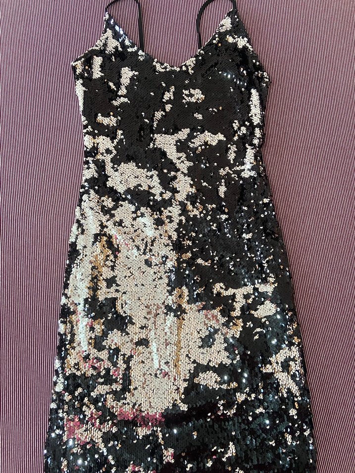 Kadın Siyah Çok Renkli Payetli mini  Abiye Elbise - Görsel 2