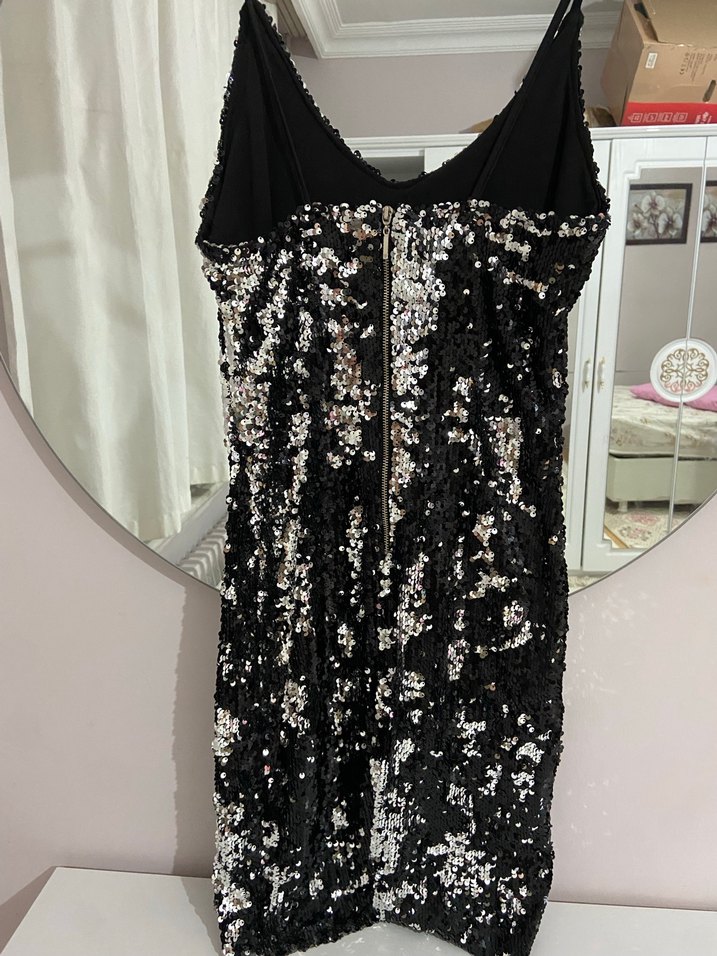 Kadın Siyah Çok Renkli Payetli mini  Abiye Elbise - Görsel 5