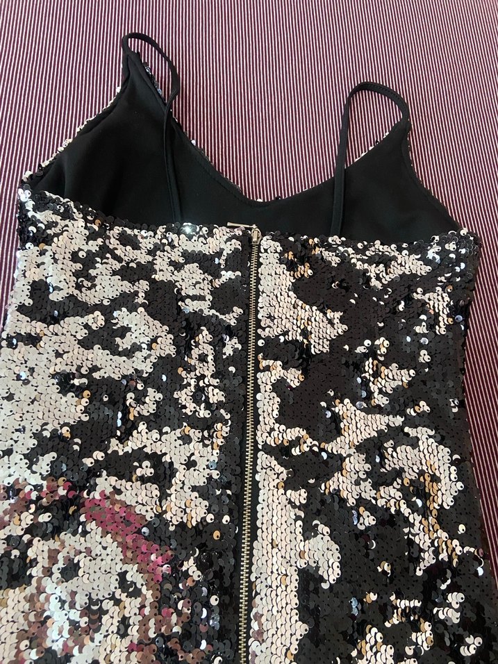Kadın Siyah Çok Renkli Payetli mini  Abiye Elbise - Görsel 3