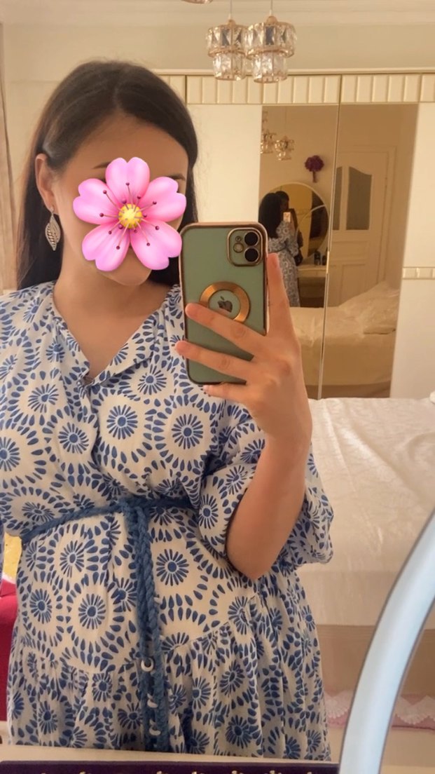 Mavi Bağcıklı V Yaka elbise - Görsel 2