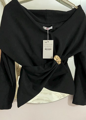 Düğmeli Siyah Kadın Keten Bluz - Görsel 2