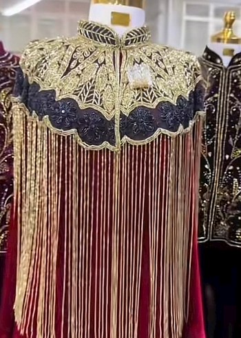 Bordo Nakışlı Püsküllü Uzun Kol Elbise - Görsel 3