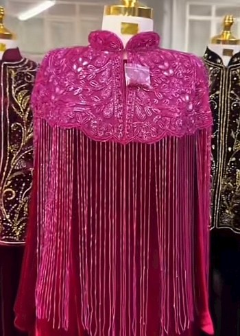 Bordo Nakışlı Püsküllü Uzun Kol Elbise - Görsel 4