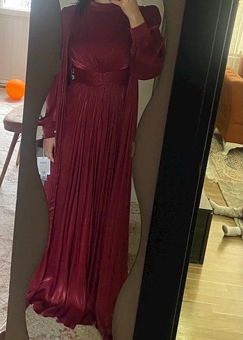 Bordo Drapeli Uzun Abiye Elbise - Görsel 2