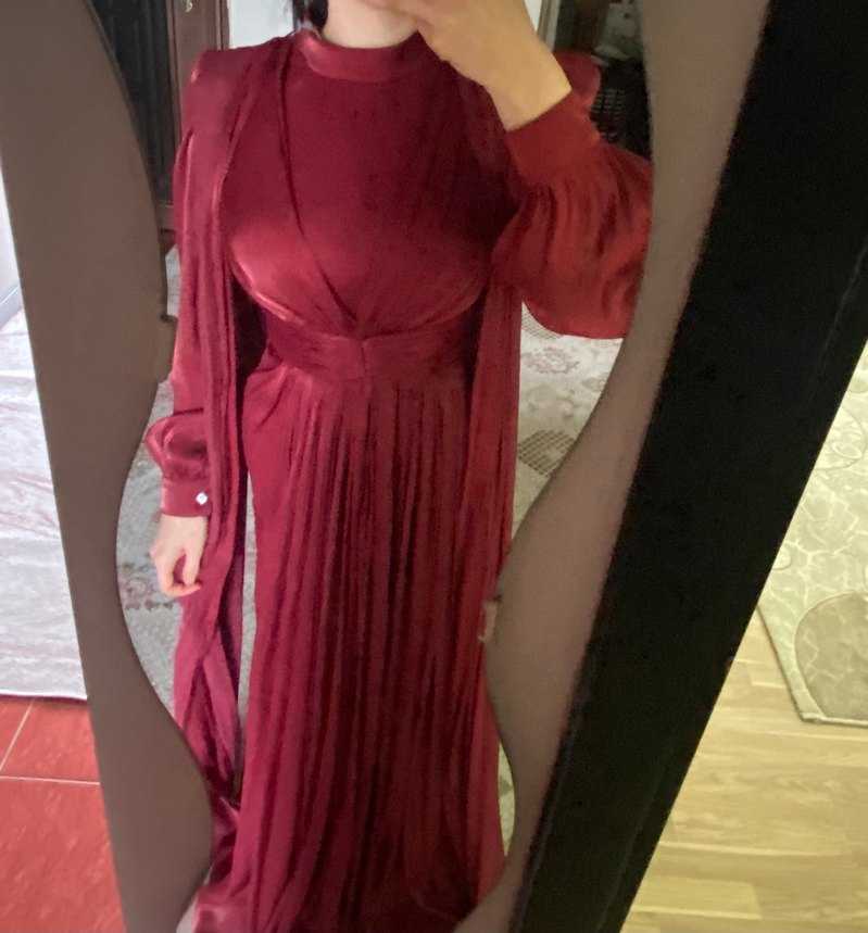 Bordo Drapeli Uzun Abiye Elbise - Görsel 3