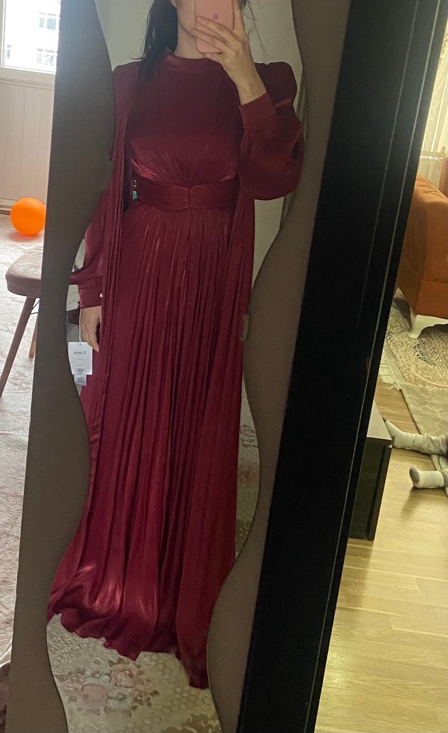 Bordo Drapeli Uzun Abiye Elbise - Görsel 2