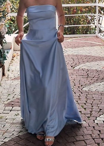 Mavi Straplez Uzun Abiye Elbise - Görsel 3