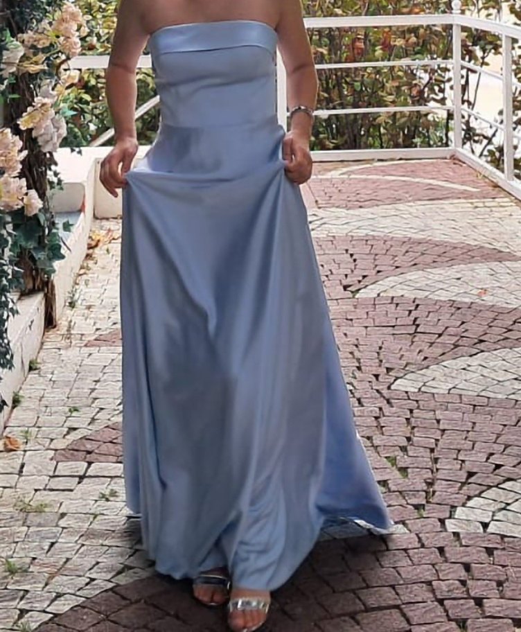 Mavi Straplez Uzun Abiye Elbise - Görsel 3