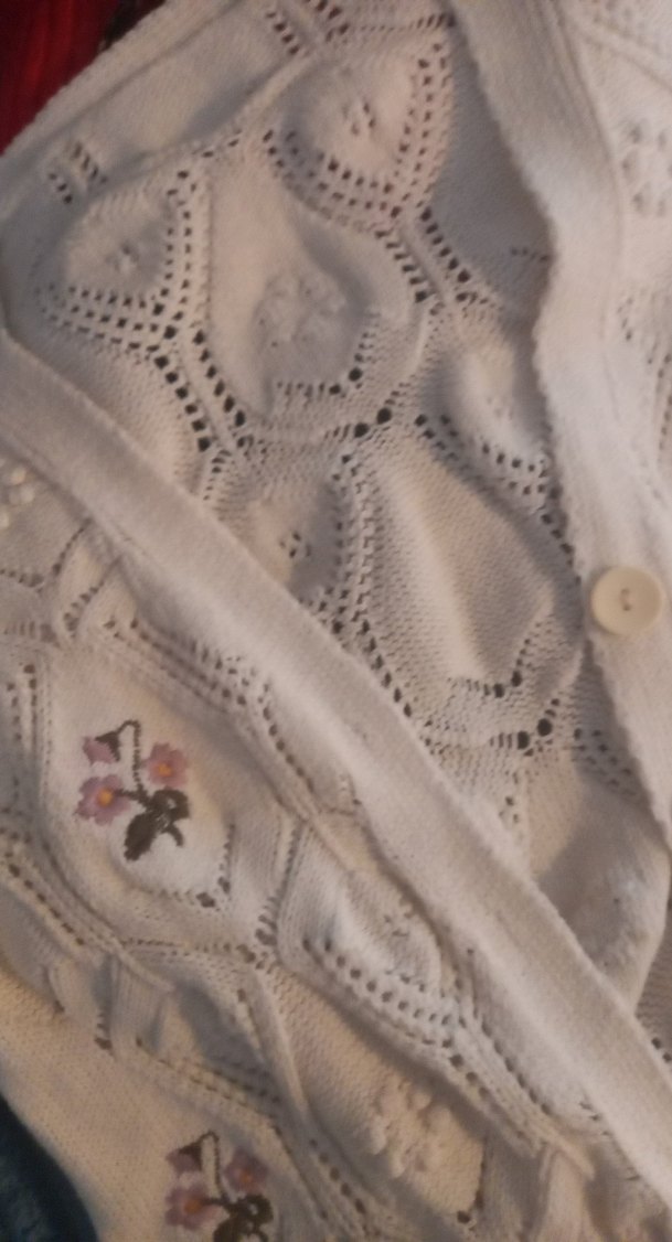 Nakışlı Beyaz Kısa Kollu Örgü Hırka - Görsel 3