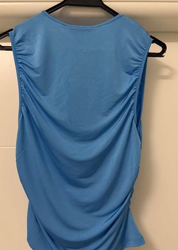 Mavi Drapeli V Yaka Kolsuz Bluz - Görsel 2