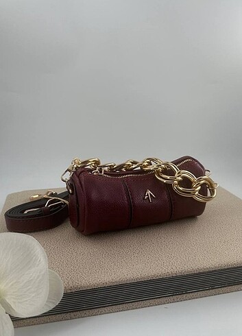 Manu Atelier Manu atelier mini silindir çanta gümüş çanta bordo çanta 