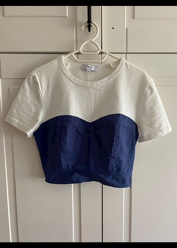 Mavi Beyaz Kısa Crop Top