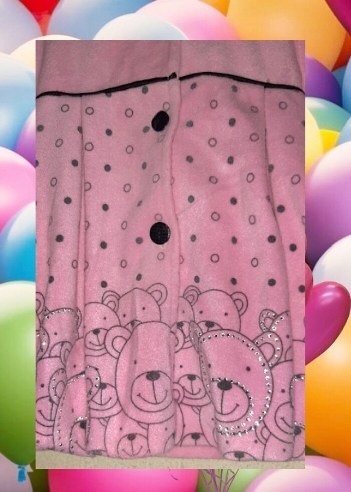 KAPŞONLU-TAŞ  İŞLEMELİ PEMBE KADİFE PALTO/ 3 YAŞ - Görsel 3