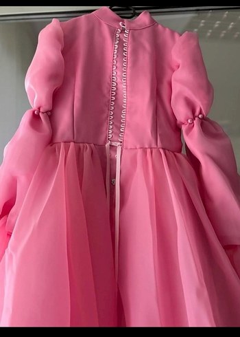 Pembe Uzun Drapeli Kadın Abiye Elbise - Görsel 6