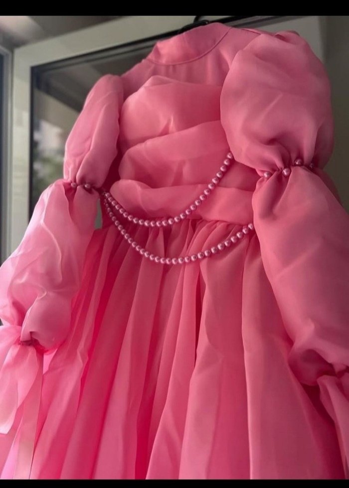 Pembe Uzun Drapeli Kadın Abiye Elbise - Görsel 4