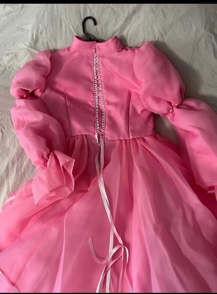 Pembe Uzun Drapeli Kadın Abiye Elbise - Görsel 5